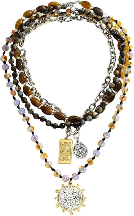 Beaded Coin Necklaces for Women, Vintage Multi-layer Coin Pendant Necklace, Ethnic Chain Collar J... | Amazon (US)