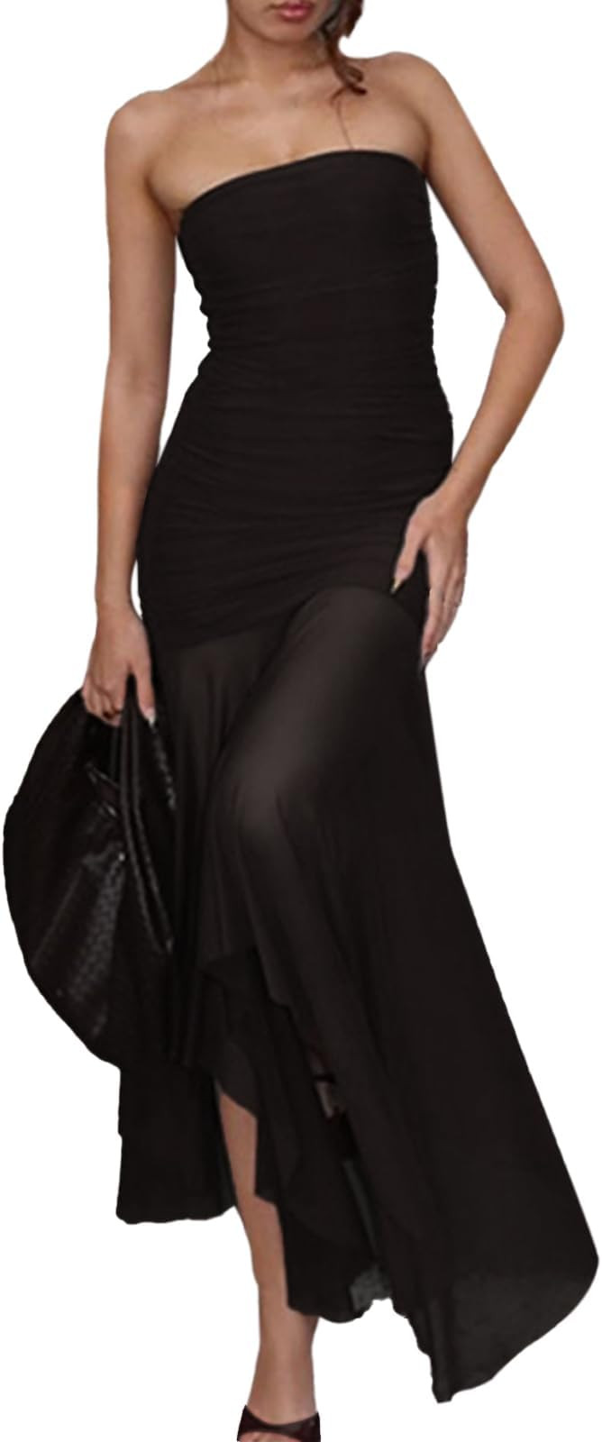 Women's Sexy Strapless Mesh Maxi Dress Tube Top Midi Dresses Wedding Guest Party Cocktail | Amazon (US)