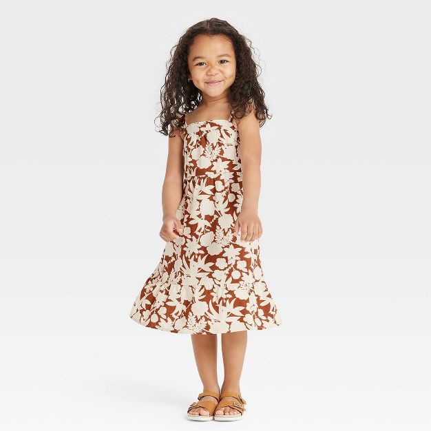 Toddler Girls' Floral Ruffle Sleeve Dress - Cat & Jack™ Brown | Target