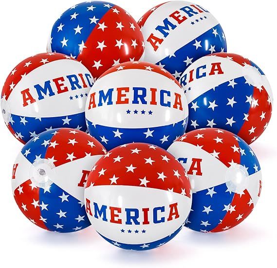 Whaline 8 Pieces Patriotic Inflatable Beach Balls 4th of July Party Favor Gifts America Stars Red... | Amazon (US)