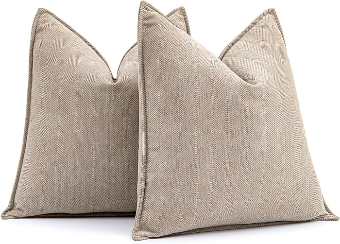 MIULEE Pack of 2 Beige Decorative Pillow Covers, 24x24 Inch, Soft Chenille Euro Shams | Amazon (US)