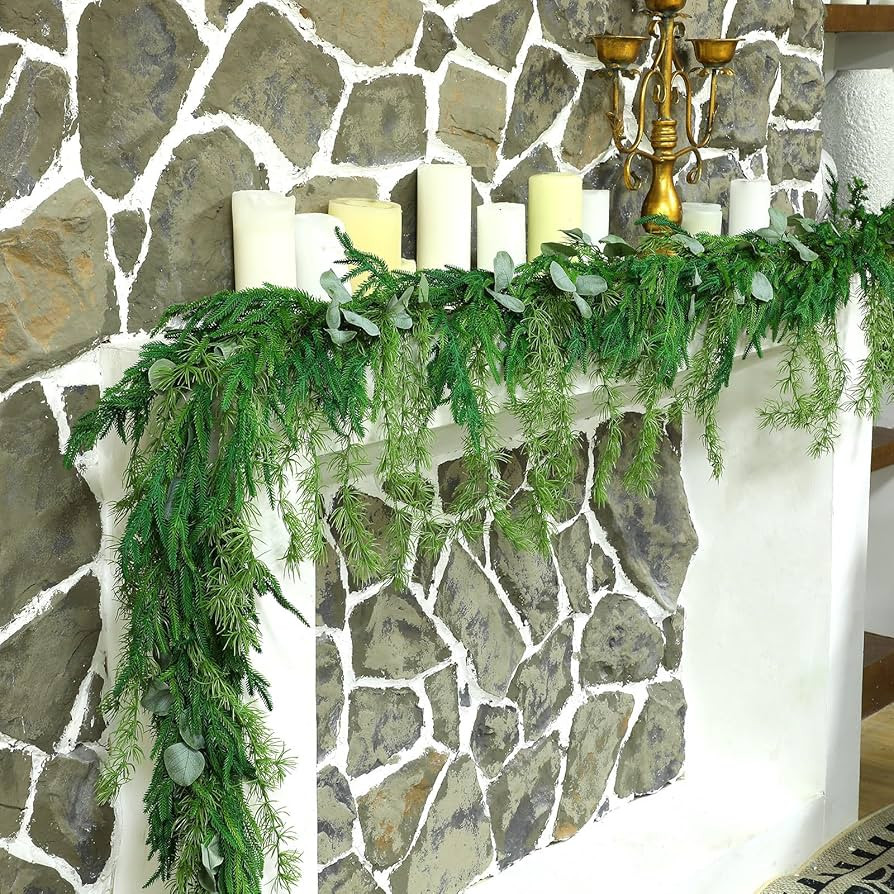 Christmas Garlands Norfolk Pine Garland Artificial Faux Greenery Garland for Holiday Indoor Mantl... | Amazon (US)