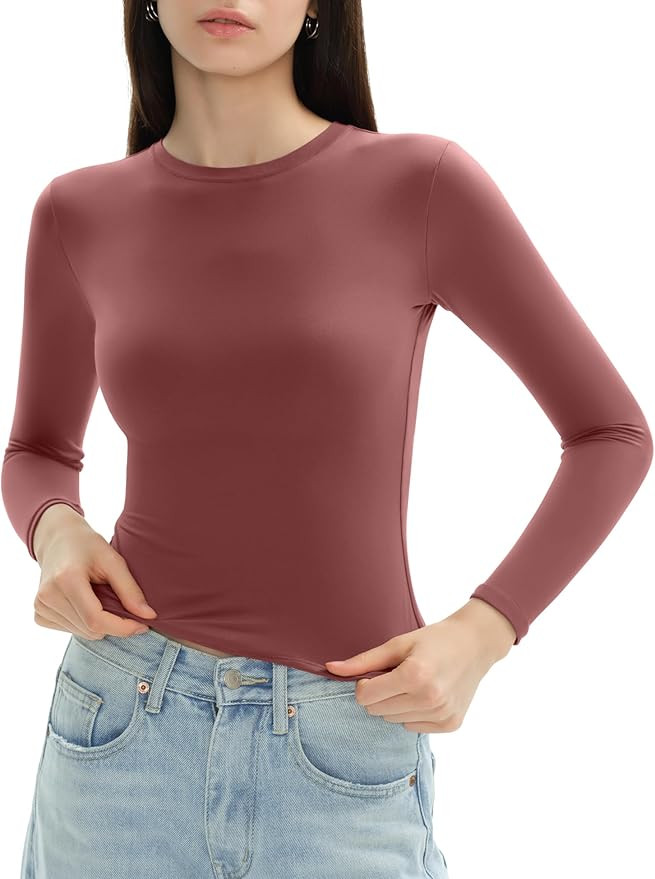 Women's Long Sleeve Shirts Crew Neck Slim Fit Going Out Tops Basic Tees Barely There Collection | Amazon (US)