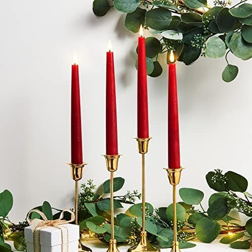 Red Flameless Taper Candles - 9 Inch, 4 Pack, Battery Operated, Remote Control & Timer, Real Wax,... | Amazon (US)
