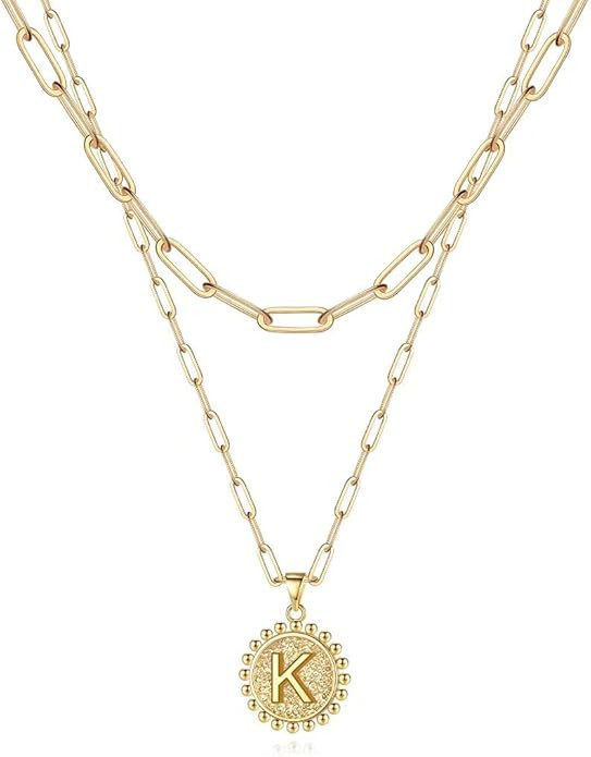 Ursteel Layered Initial Necklaces for Women - 14K Gold Plated Dainty Layering Paperclip Chain Nec... | Amazon (US)