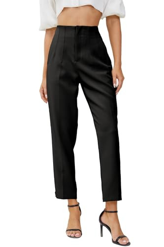 Women's High Waisted Business Trousers Straight Leg Pleated Office Slacks Pants | Amazon (US)