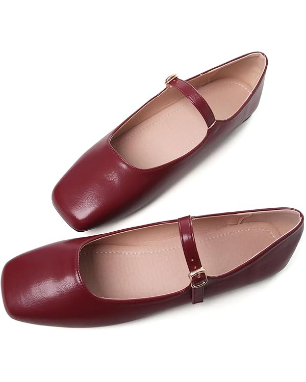 TN TANGNEST Women's Leather Flats Comfortable Square Toe Dress Flats Retro Soft Mary Jane Flats | Amazon (US)