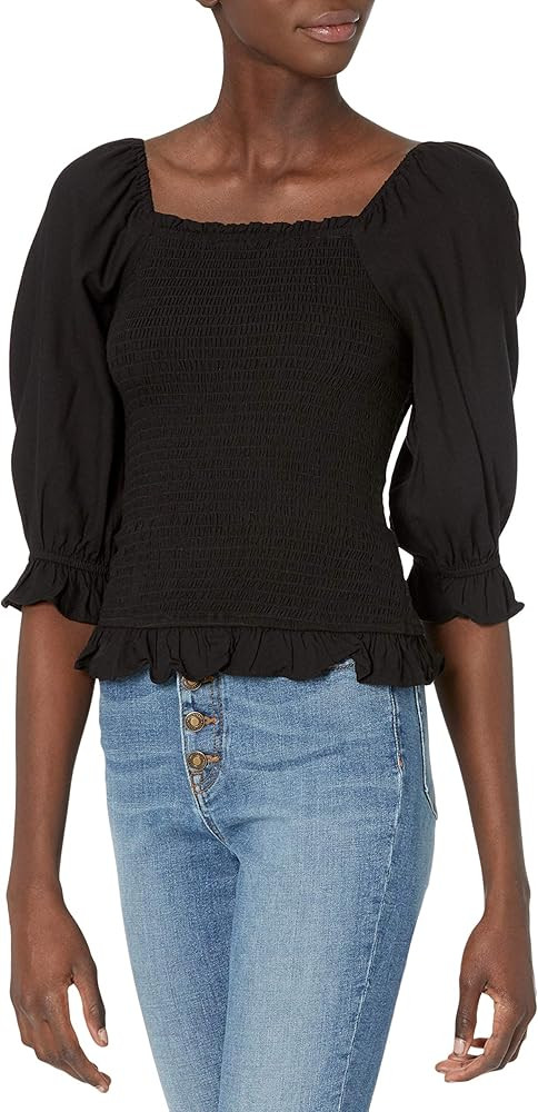 Amazon Brand - Goodthreads Women's Fluid Twill Slim Fit Puff Sleeve Square Neck Crop Shirt | Amazon (US)
