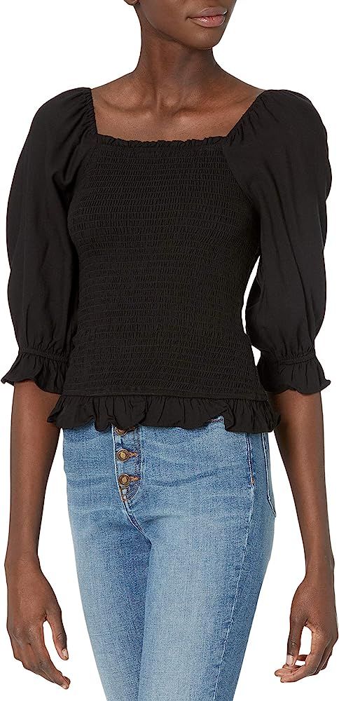 Amazon Brand - Goodthreads Women's Fluid Twill Slim Fit Puff Sleeve Square Neck Crop Shirt | Amazon (US)