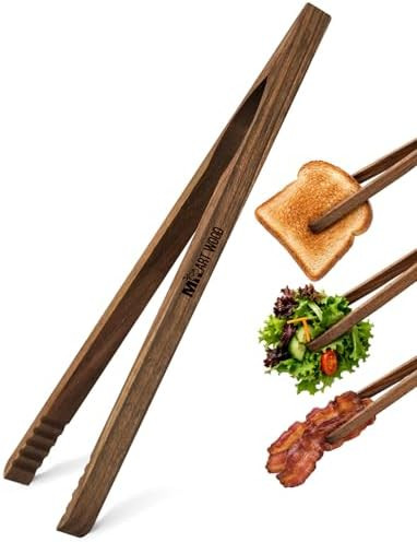 Wooden Tongs for Cooking – Set of 4 | Toaster Tongs & Salad Tongs | 10 Inch Wood Kitchen Tongs ... | Amazon (US)