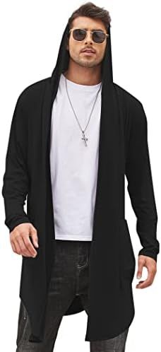 COOFANDY Men's Long Hooded Cardigan Shawl Collar Lightweight Open Front Drape Cape Overcoat with ... | Amazon (US)