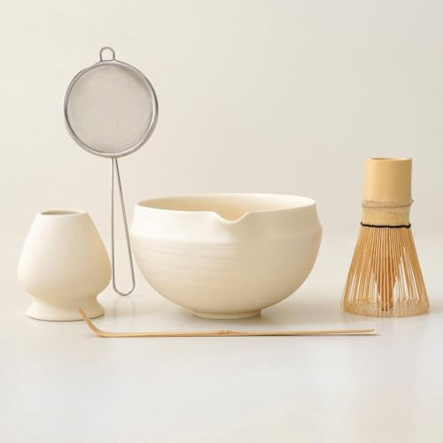 Matcha Set, 5 Pcs Matcha Whisk Set – Elegant Rounded Design Bowl with Folded Rim, Matte Buttercream Glaze, Comfortable to Use, Gift Box Included | Amazon (US)