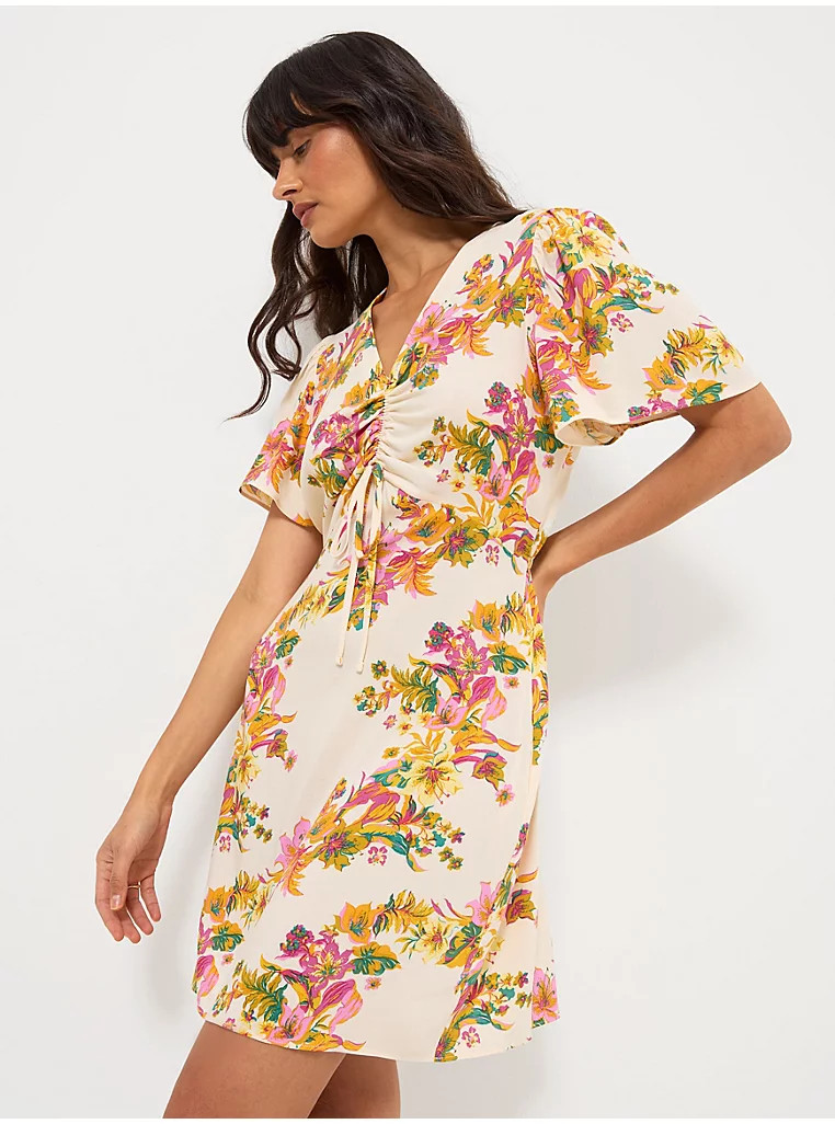 Bright Floral Ruched Mini Dress | George
