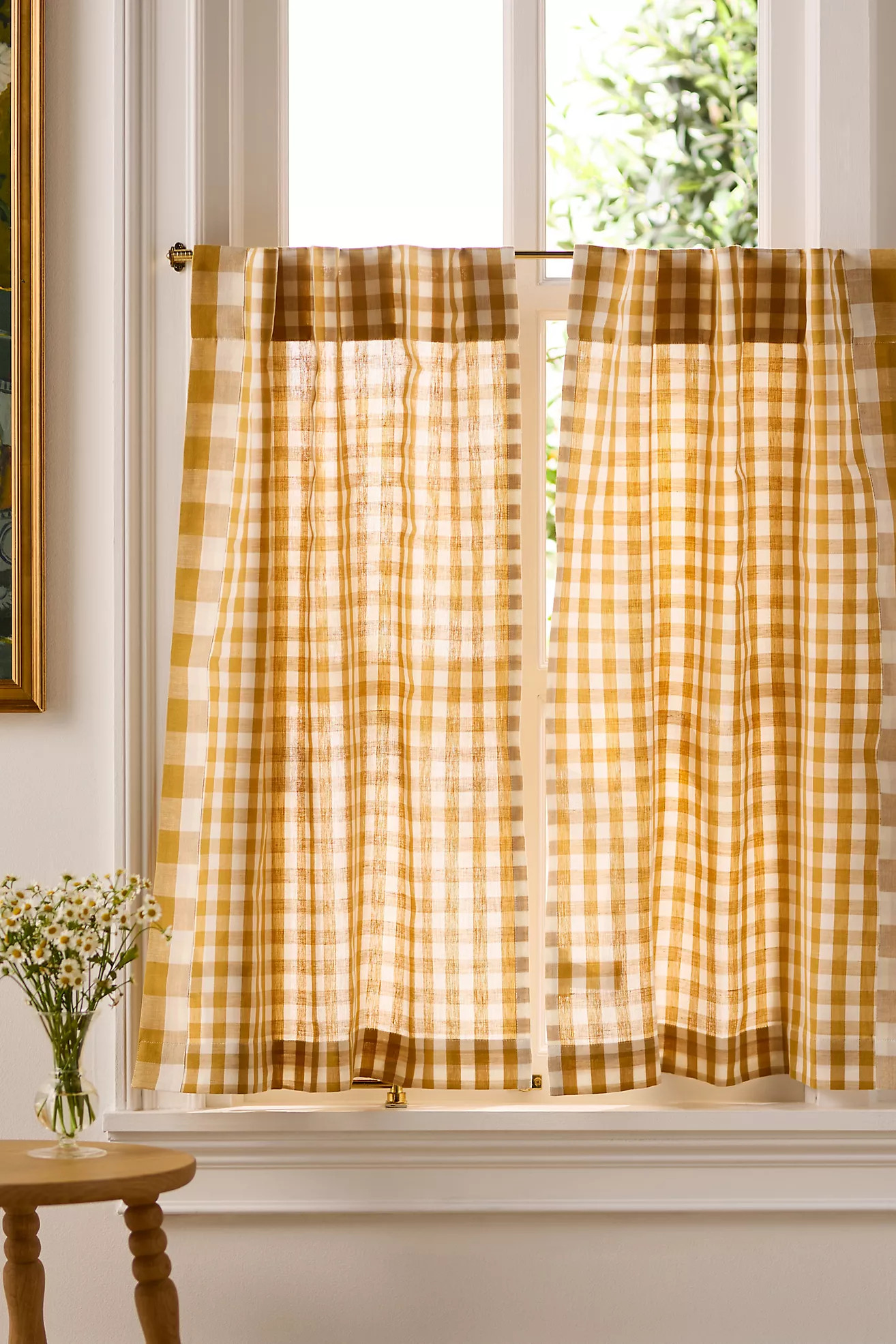 Cotton Linen Gingham Cafe Curtain, Set of 2 | Anthropologie (US)