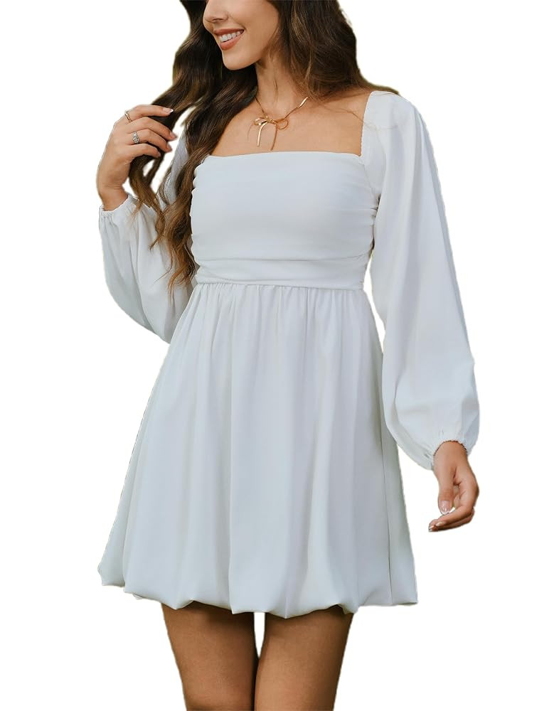 HYPERFIRE Women's Square Neck Pleated Long Sleeve Mini Dress Smocked A Lind Bubble Wedding Dresse... | Amazon (US)