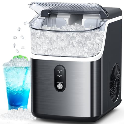 Joy Pebble Stainless Steel Ice Maker Countertop, 10,000pcs/33lbs/Day, Portable Nugget Ice Maker Machine with Handle, Self-Cleaning, Black | Amazon (US)