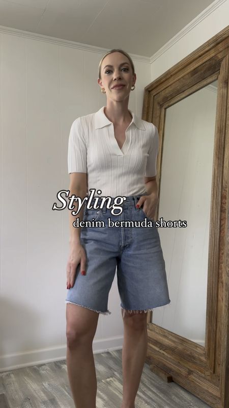 Denim bermuda shorts styling tips, summer outfits, Citizens of Humanity Ayla shorts

#LTKStyleTip #LTKVideo