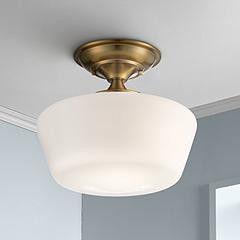 Schoolhouse Soft Gold 12" Wide White Glass Ceiling Light Fixture | Lamps Plus