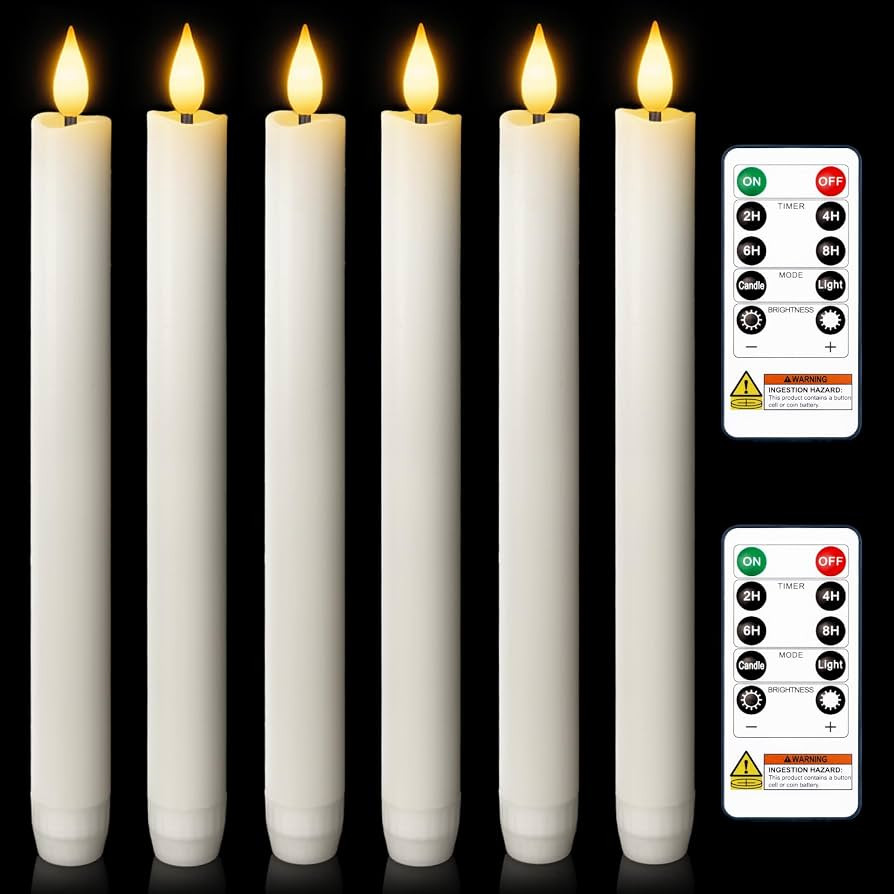 Homemory 6 Pcs Wax Flameless Taper Candles with Remote Timer and Dimmer, White Candle Sticks Batt... | Amazon (US)