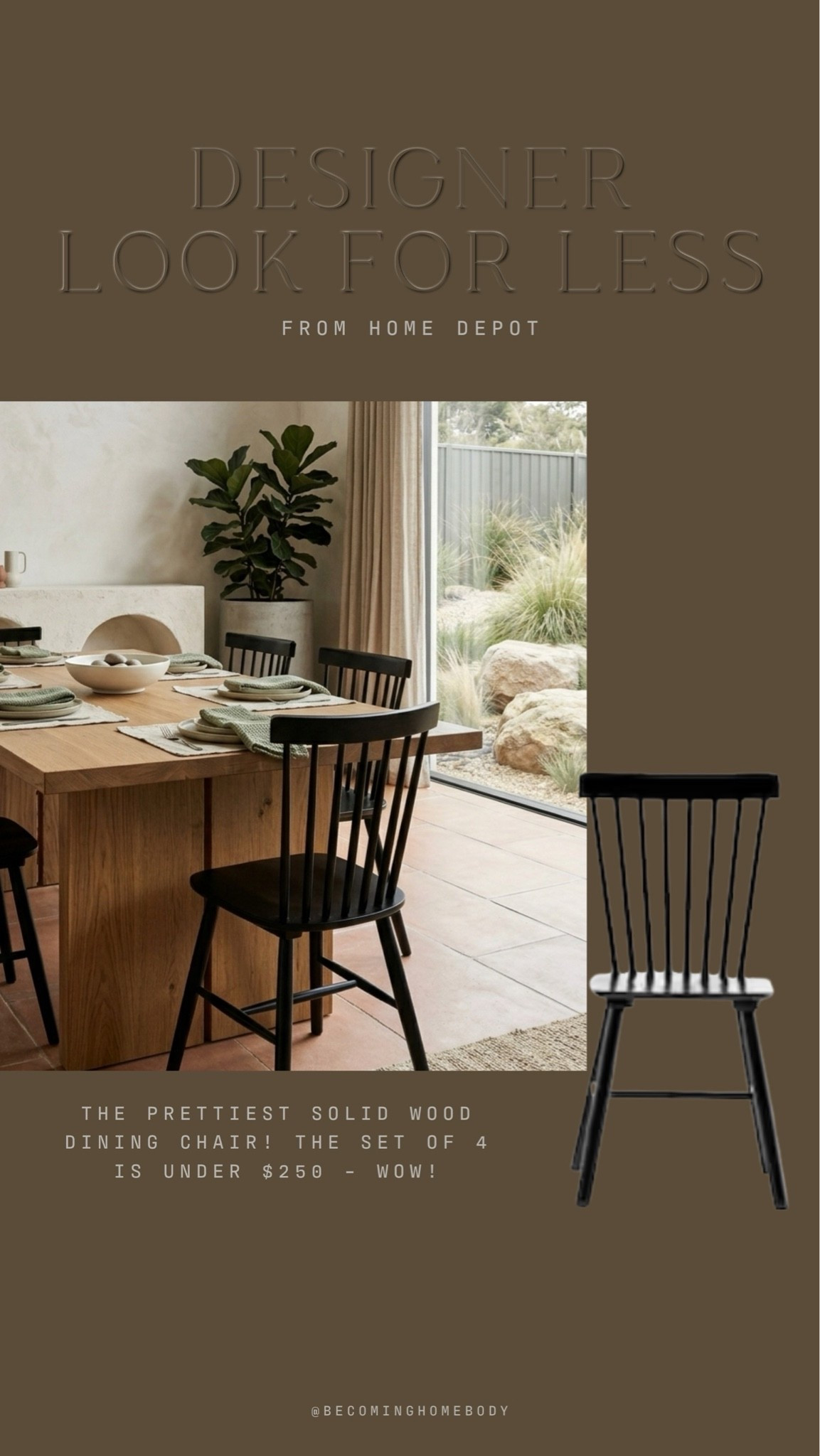 This Home Depot dining room chair set is under $250! 🖤😍 The prettiest designer look-for-less for a modern home.