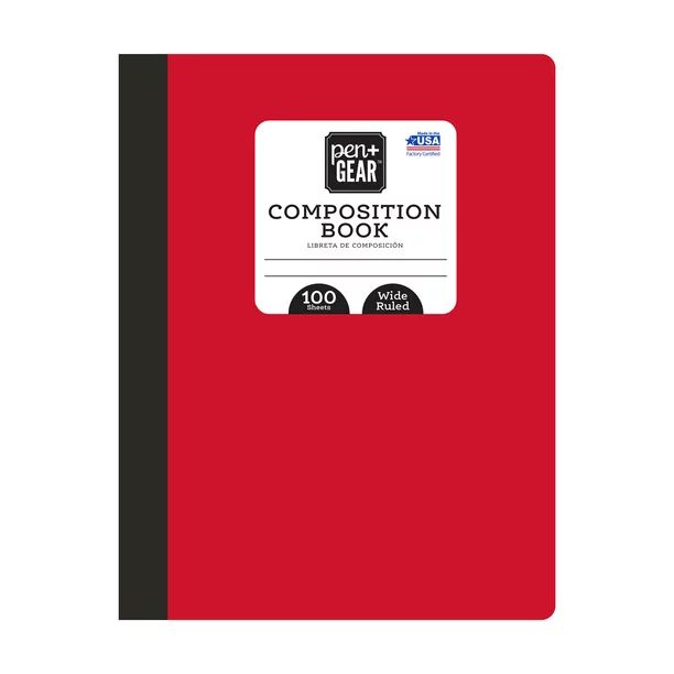 Pen+Gear 100 Sheets Red Composition Book, Wide Ruled, 9.75" x 7.5" - Walmart.com | Walmart (US)
