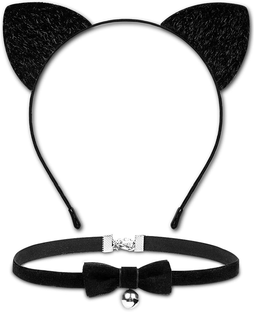 MUKOSEL Cat Ears Headband with Bell Collar Set, Black Cat Costumes for Women Girls, Cat Costume A... | Amazon (US)