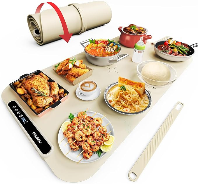 Food Warming Mat, iTRUSOU 27.5x16'' Electric Warming Tray with 7 Temp-Settings, 1-99h Flexible Ti... | Amazon (US)