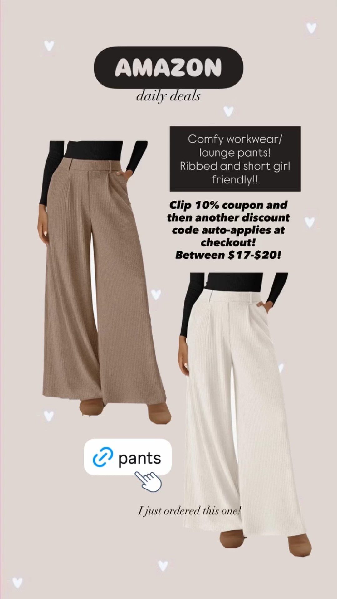 AMAZON Comfy workwear/lounge pants! Ribbed and short girl friendly!! daily deals Clip 10% coupon and then another discount code auto-applies at checkout!
Between $17-$20! I just ordered this one!