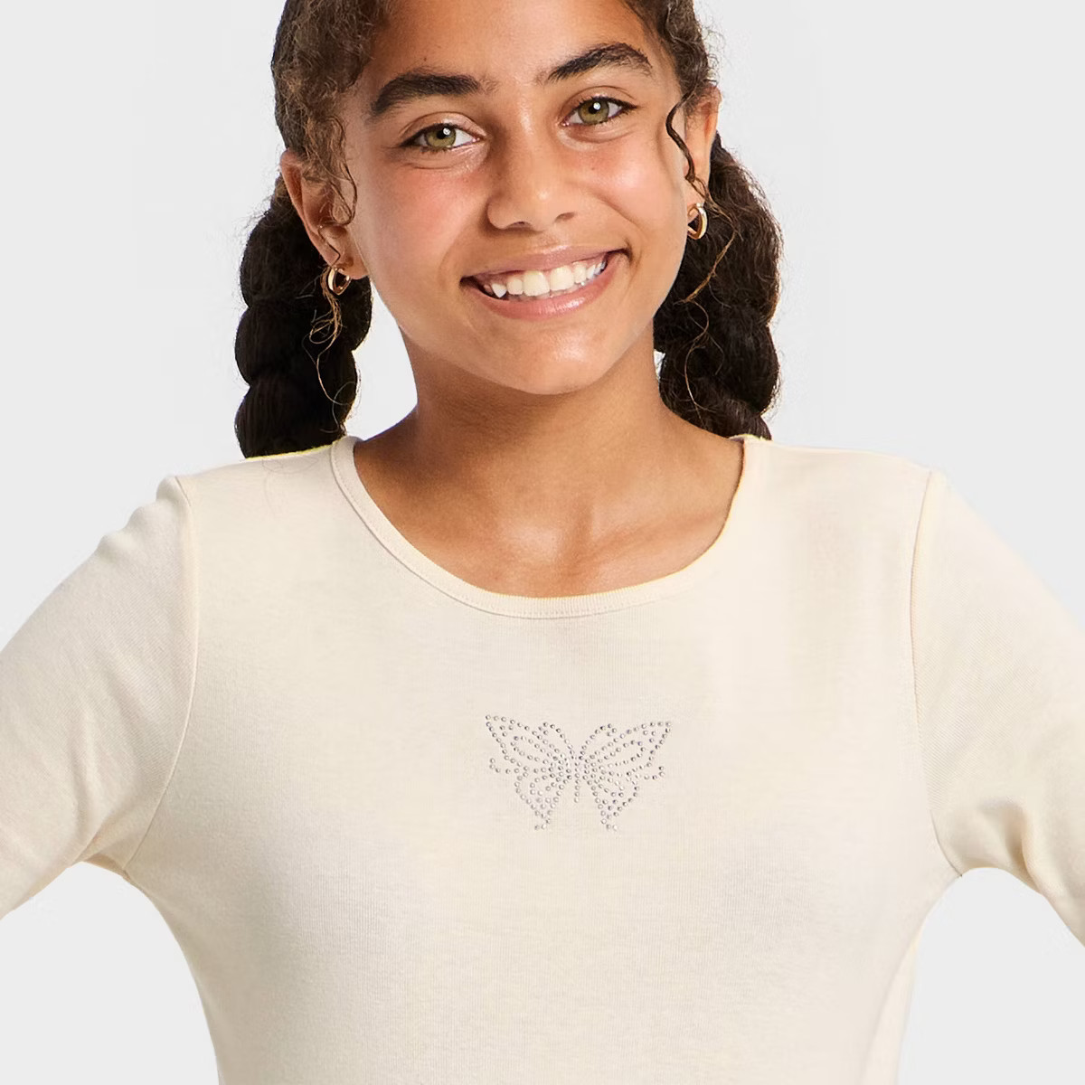 Girls' Long Sleeve Embellished Ribbed T-Shirt - art class™ | Target