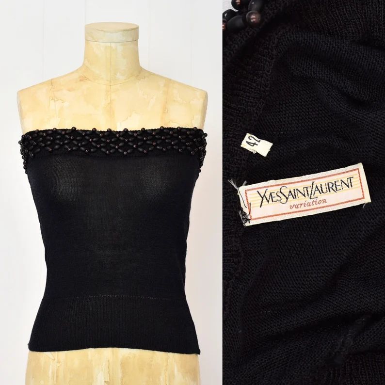 RARE 1980s Yves Saint Laurent Variation Black Beaded Knit Tube Top Blouse | Etsy (UK)