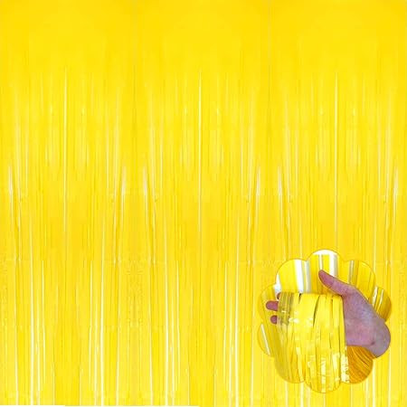 Macaron Yellow Metallic Tinsel Foil Fringe Curtains, 2Pack 3.3x8.3 Feet Streamer Backdrop Curtain... | Amazon (US)
