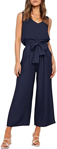 FANCYINN Womens 2 Piece Set V Neck Tank Wide Strap Tops High Waisted Cropped Paper Bag Pants with... | Amazon (US)