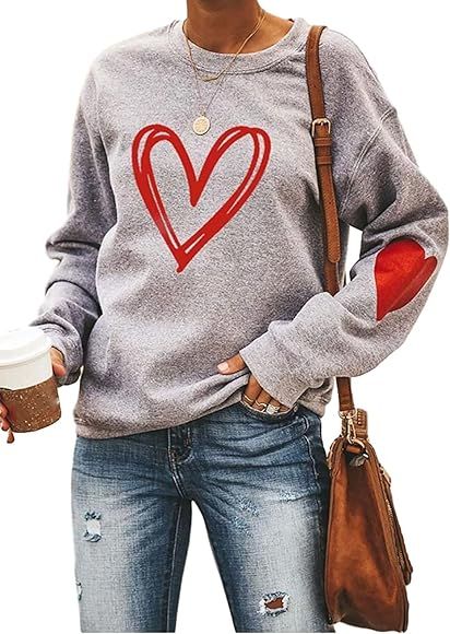 Womens Love Print T-Shirt Heart Sweatshirt Valentines Shirt Valentine's Day | Amazon (US)