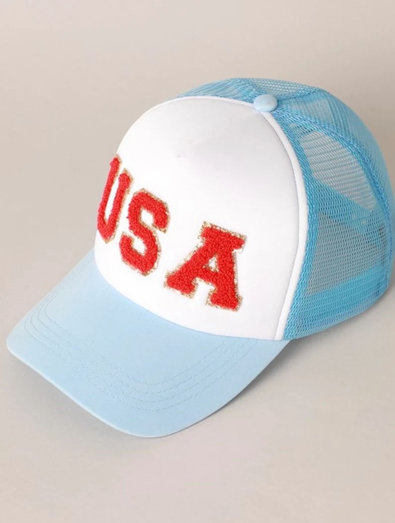 USA Trucker Hat, Chenille Patch Trucker Hat, 4th of July Women's Trucker Hat, Gift for Mom, Trend... | Etsy (US)