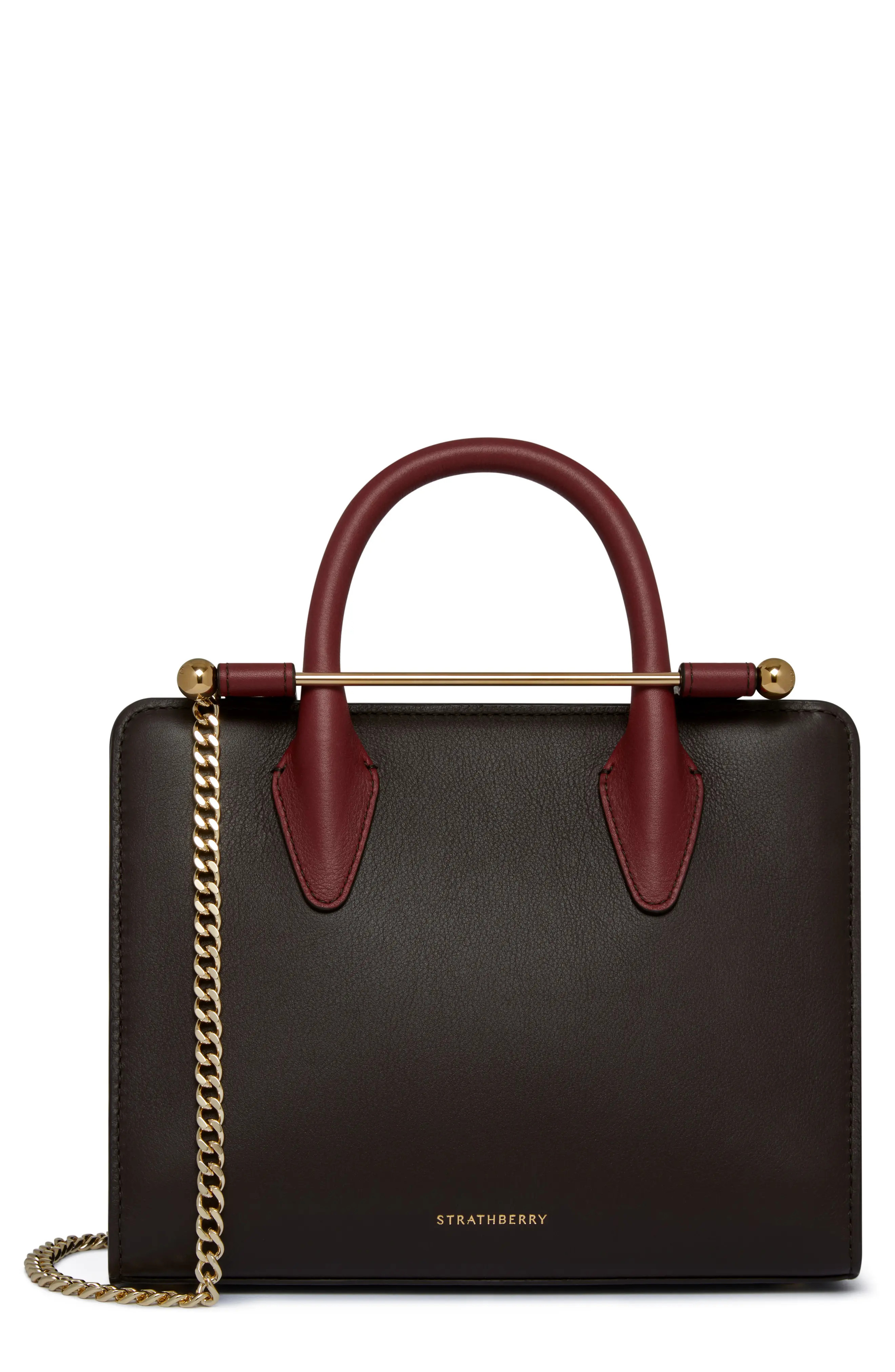Strathberry Mini Colorblock Leather Tote in Espresso/Oxblood/Black at Nordstrom | Nordstrom