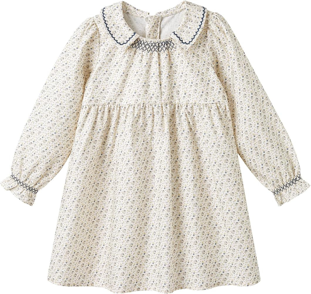 pureborn Toddler Baby Girls Smocked Dress Long Sleeve Woven Playwear Dresses | Amazon (US)