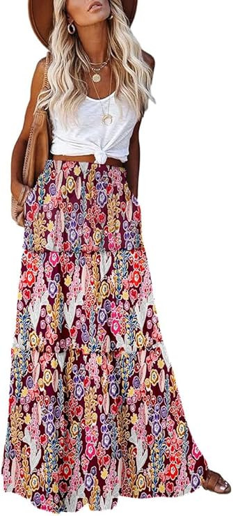 EARKOHA Womens Casual High Waist Tie Paisley Print Long Maxi Skirt with Pockets | Amazon (US)