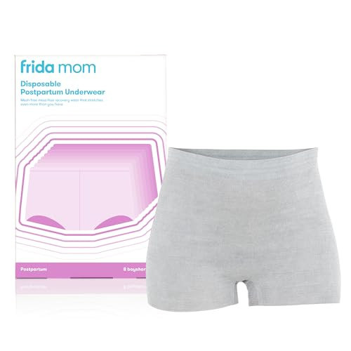 Frida Mom Women's Postpartum Underwear, Disposable Boyshort Underwear, Seamless with Stretchy Support, Postpartum Essentials, Size Regular (Waist 28"-42" Stretched), 8 Count, Grey | Amazon (US)