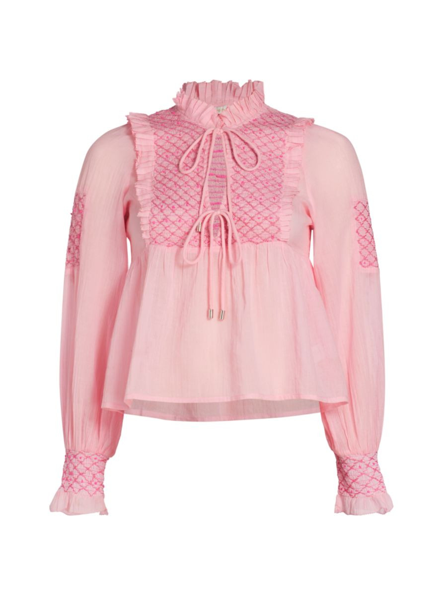 Arielle Self-Tie Shirred Blouse | Saks Fifth Avenue