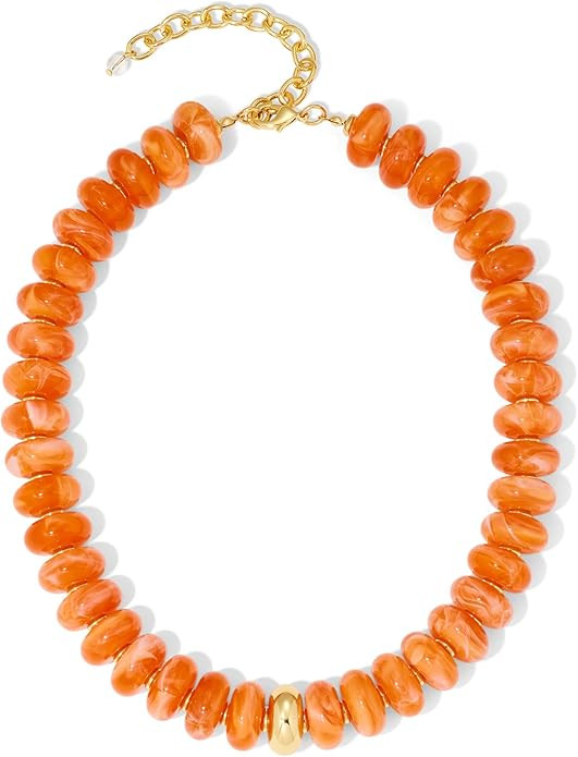 Mothers Day Gifts Chunky Beaded Choker Necklace for Women Statement Necklace with Gold Accent Adj... | Amazon (US)