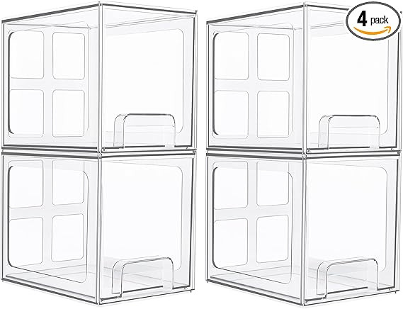 Vtopmart 4 Pack Stackable Storage Drawers, 6.6''Tall Acrylic Bathroom Makeup Organizers,Clear Pla... | Amazon (US)