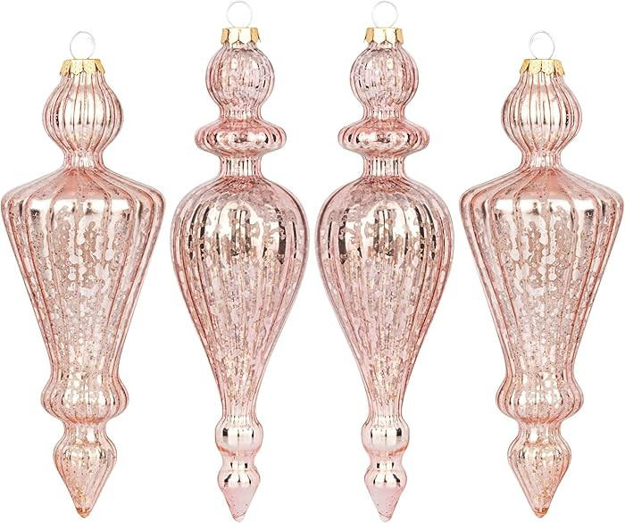 KI Store Mercury Glass Finial Pink Christmas Ornaments Set of 4 Large Hanging Christmas Finials f... | Amazon (US)