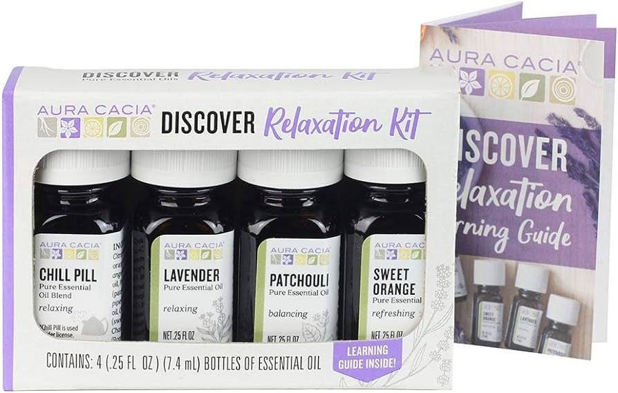 Aura Cacia Essential Oil Relaxation Kit, 4-Pack, Lavender, Patchouli, Sweet Orange, Chamomile, Sw... | Amazon (US)