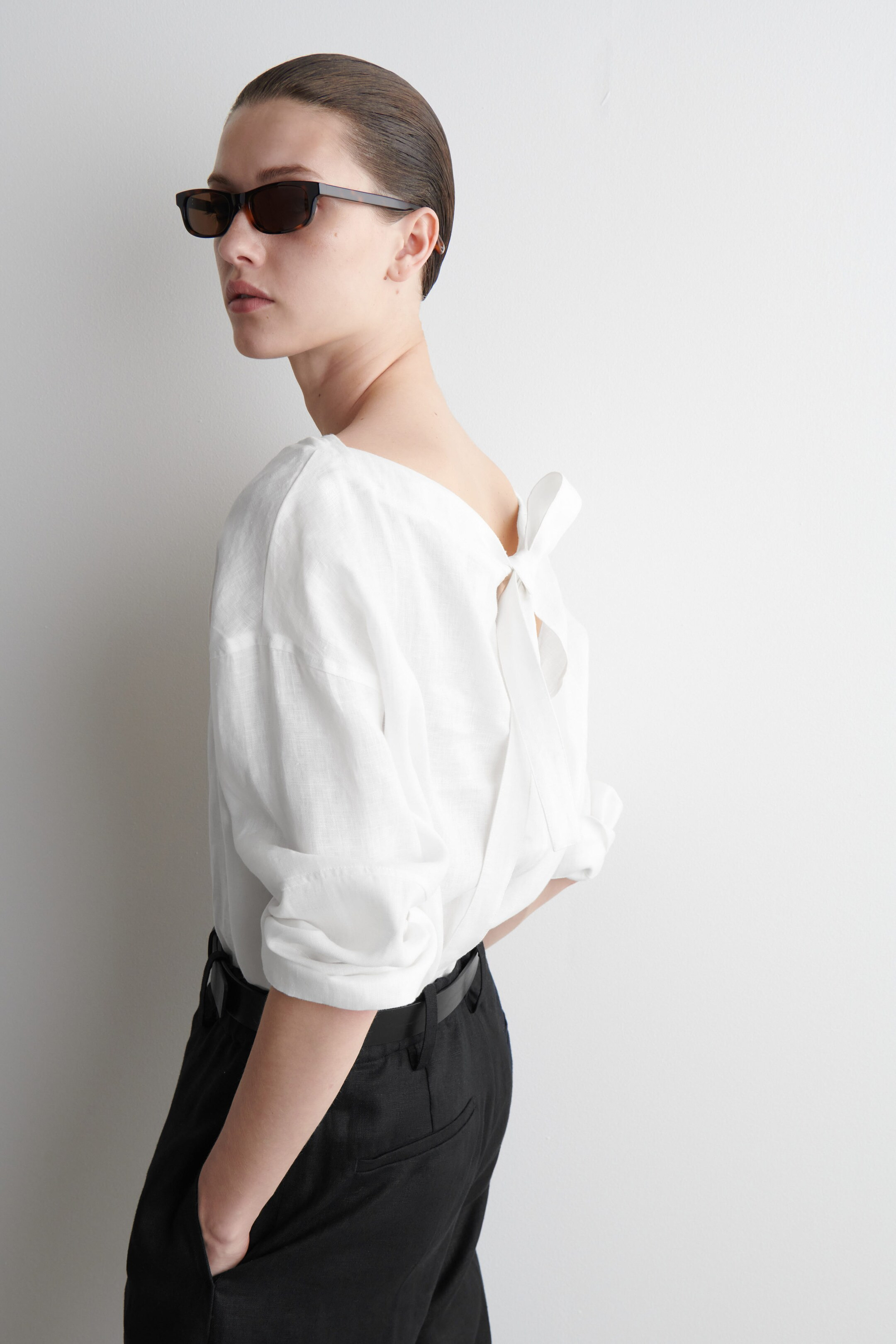 TIE-DETAIL LINEN BLOUSE - WHITE | COS UK