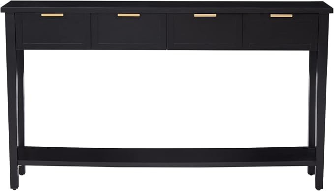 Kinsuite Long Sofa Table with 4 Drawers - Modern Black Console Table with 1 Bottom Shelf, 60 inch... | Amazon (US)