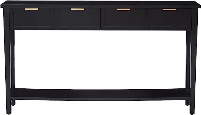 Kinsuite Long Sofa Table with 4 Drawers - Modern Black Console Table with 1 Bottom Shelf, 60 inch... | Amazon (US)