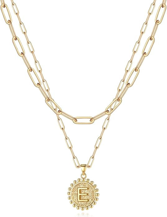 Yoosteel Gold Initial Necklaces for Women Girls, 14K Gold Plated Dainty Layering Paperclip Link C... | Amazon (US)