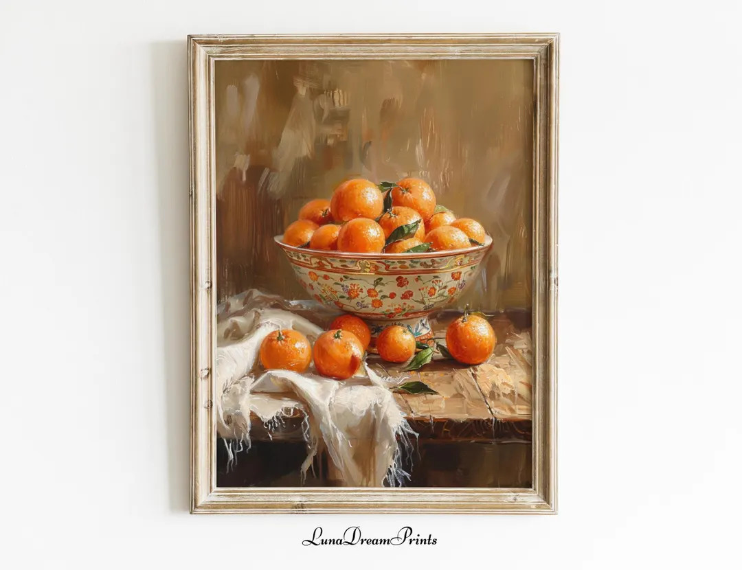 Oranges in Bowl Oil Painting, Vintage Fruit Still Life Wall Art, Kitchen Home Decor, Antique Coun... | Etsy (US)