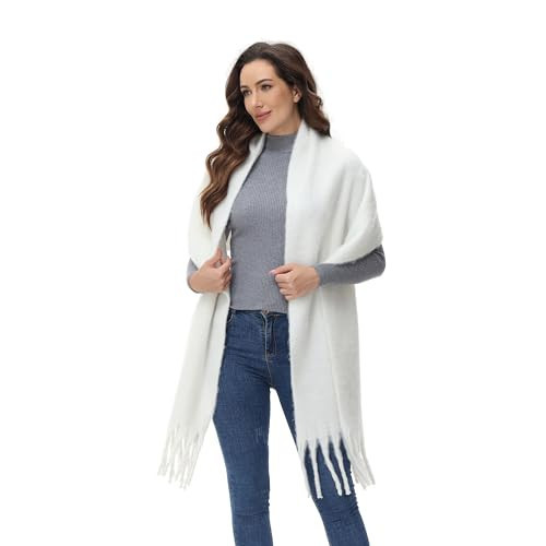 COLORIS EDITION Women’s Chunky Blanket Scarf Oversized Soft Shawl with Colored Checks Thick Tassel Women Winter Scarves CE2310-White | Amazon (US)