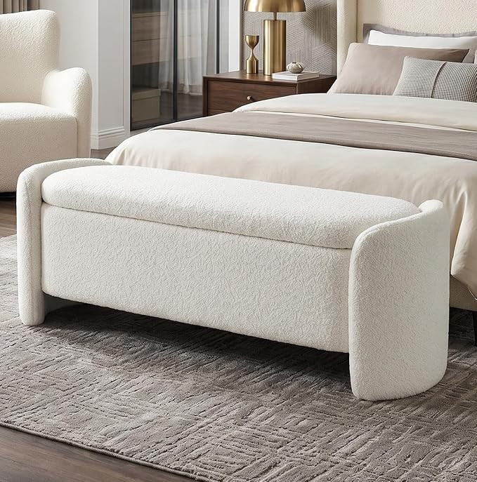 50" Wide Sherpa Storage Bench, Sturdy Solid Wood Frame Ottoman with Large Hidden Storage, Anti-Sl... | Amazon (US)